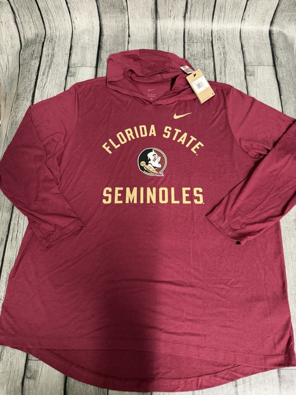 NWT Men’s Nike FSU Florida State Seminoles Lightweight Hoodie Tshirt 3XL Dri Fit